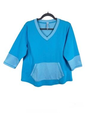 Lulu B Bright Blue 3/4 Sleeve V-Neck Cotton Blend Pullover Sweatshirt Size L